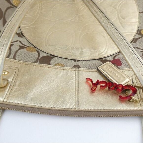 Coach Laura Signature Secret Admirer Tote Gold Red Hearts - Picture 11 of 14